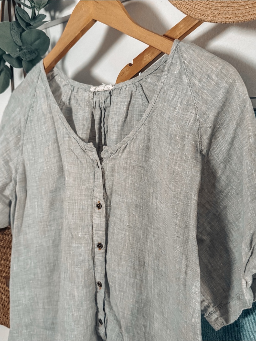Eileen Fisher Neutral Button-Front Linen Top